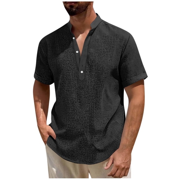 cfhntfmh Men Casual Henley Tee Shirt Big and Tall Short Sleeve Band Collar Summer Beach T-Shirt Textured Vacation Clothes