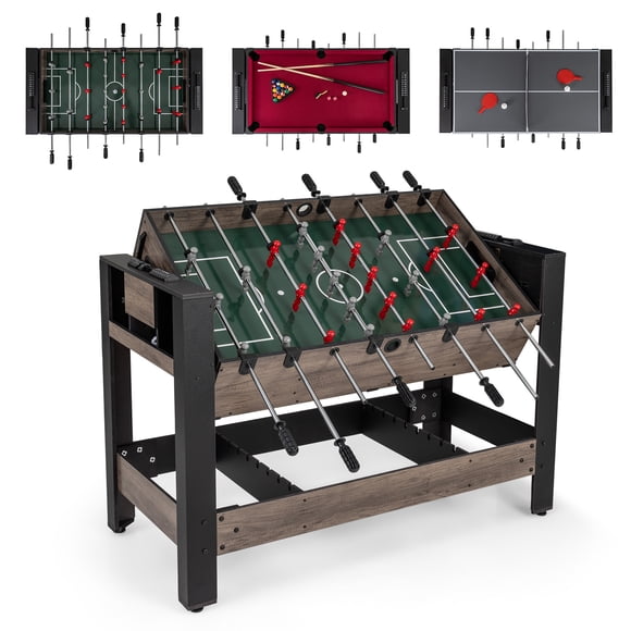 Gymax 3-in-1 Swivel Game Table w/Foosball Pool Billiards Table & Ping Pong Tabletop