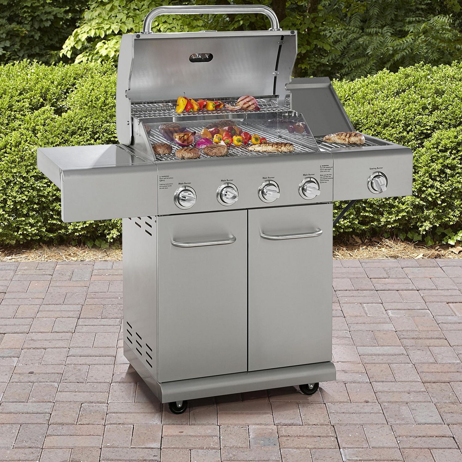 Kenmore - 4 Burner Gas Grill Plus Searing Side Burner - All Stainless Steel