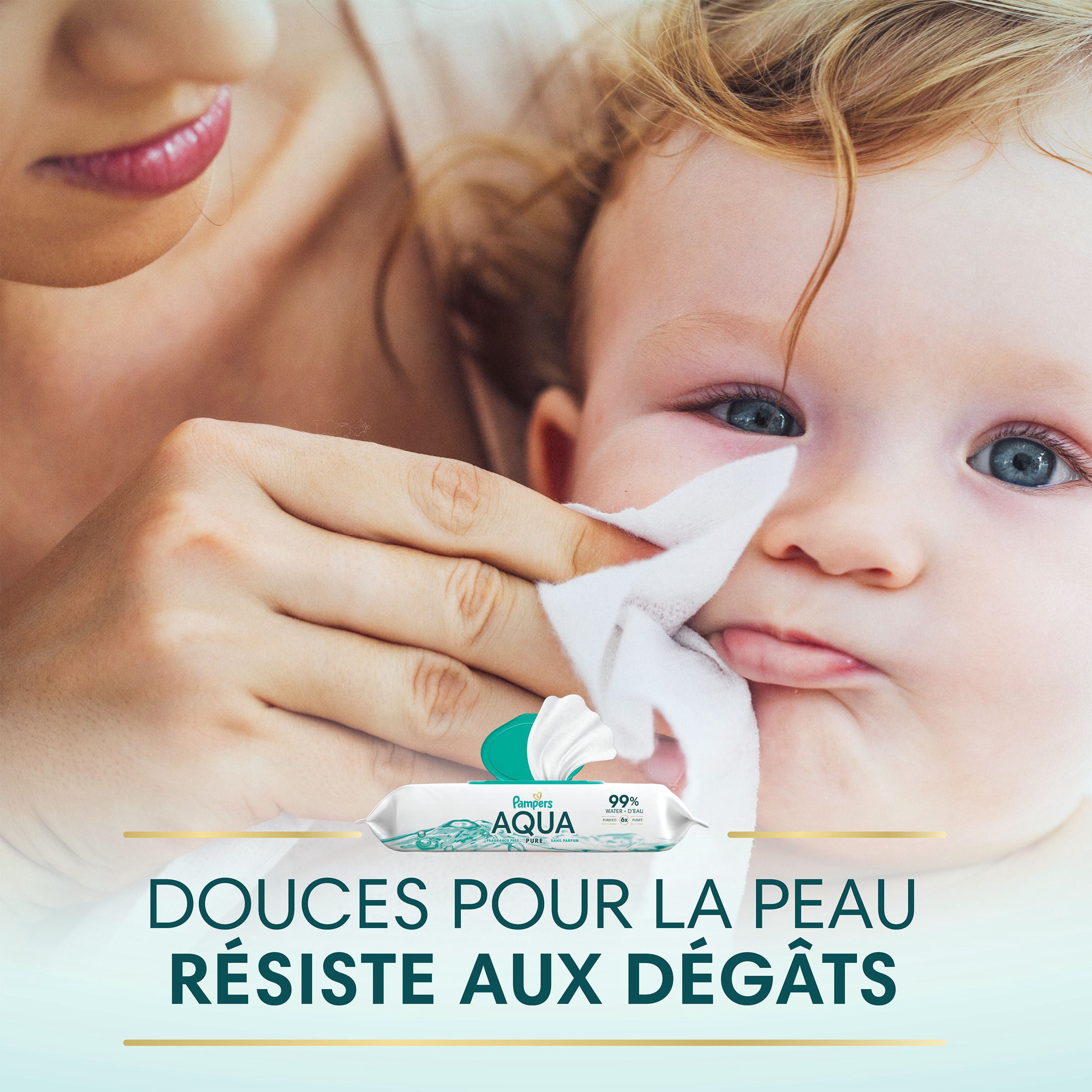 Lingettes pour bébés Pampers Aqua Pure, 99 % d’eau, sans parfum, non parfumées, à base d’eau, lingettes pour bébés à usage multiple, total de 112 lingettes pour bébés (2X emballages rabattables)