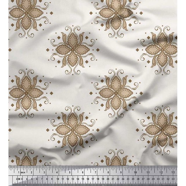 Soimoi Silk Fabric Flower Artistic Decor Fabric Printed Yard 42 Inch Wide