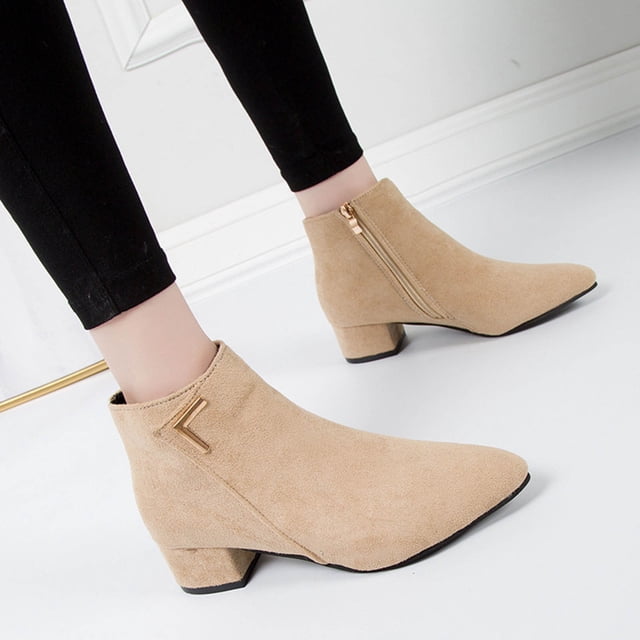 LSLJS Bottes Mode pour Femmes Unies à Fermeture Éclair Femmes Bottes à Talon Moyen Rond Chaussures, Bottines et Bottillons pour Femmes, Bottes pour Femmes