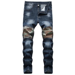 EGNMCR Jeans for Men, Men's Elastic Waist Loose Fit Denim Pants, Mens Pull On Jeans Men's High-end Ripped Personality Camouflage Stitching Trendy Slim Jeans Men Pants