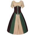 thumbnail image 2 of Pisexur Robe Corset en Coton pour Femmes, Costume Médiéval Renaissance, Robe de Cocktail Plissée à Col Rond, Robe Tunique à Cordon, Robes Maxi à Manches Courtes d'Automne, 2 of 4