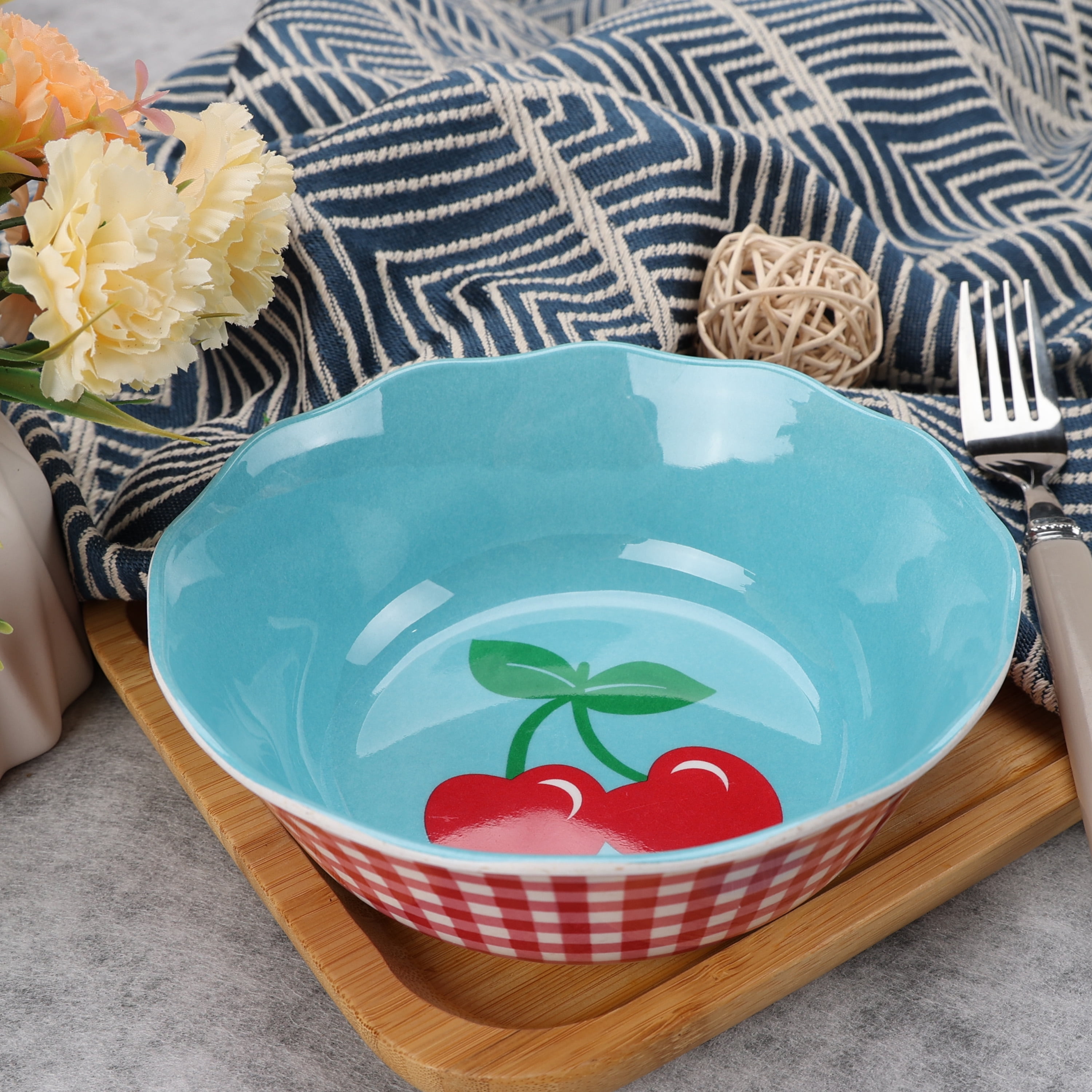 Hometrends Bol en Bambou Mélamine Cerise $6.5$ Inch, Bleu