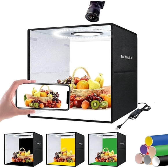 B-Qtech 16"x16" Photo Light Box, 3-Color Dimmable LED Photography Studio with 12 Backdrops, Foldable for Product Photography