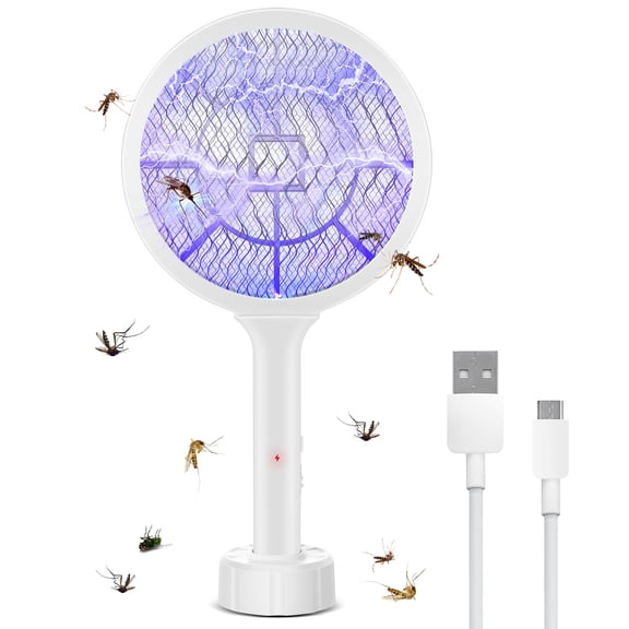 Écumoire Électrique pour Mouches, Zapper de Tennis pour Mouches Extérieur Intérieur, Raquette à Main pour Insectes, Écumoire Électrique pour Moustiques, Lampe Tueuse de Moustiques, Zapper de Mouches Portable Rechargeable par USB