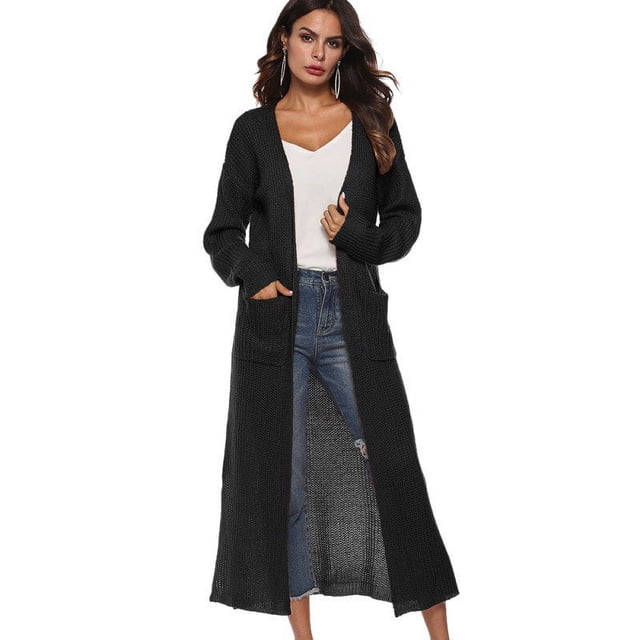 Women‘s Loose Long Sleeve Open Front Breathable Cardigan Sweater with Pocket