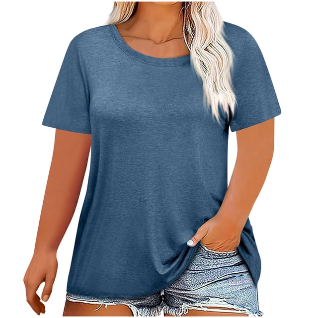 Cameland Hauts Grande Taille pour Femmes Hauts Amples Couleur Unie Col Rond Chandail Blouse Mode Durable Manches Courtes