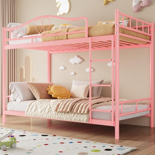 Bunk Bed Twin Over Twin with Ladder & Full Safety Guardrail, Heavy Duty Metal 400 LBS Weight Capacity, Space-Saving Design, Noise Free & No Box Spring Needed, Easy Assembly