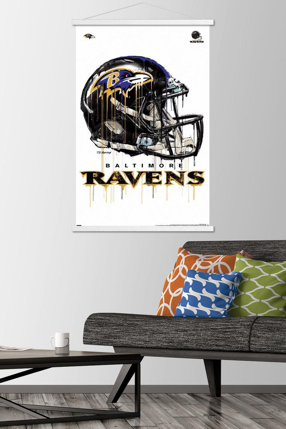 NFL Baltimore Ravens - Drip Helmet 20 Wall Poster with Magnetic Frame