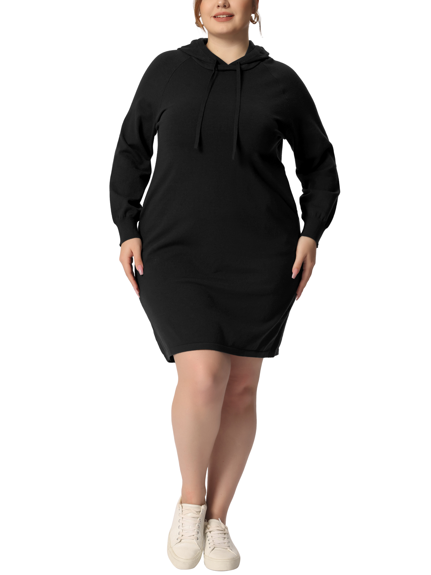 GRACE & GRANDEUR Women's Plus Size Rib Knit Pullover Sweater Long Sleeve Hooded Bodycon Dress Black 3X