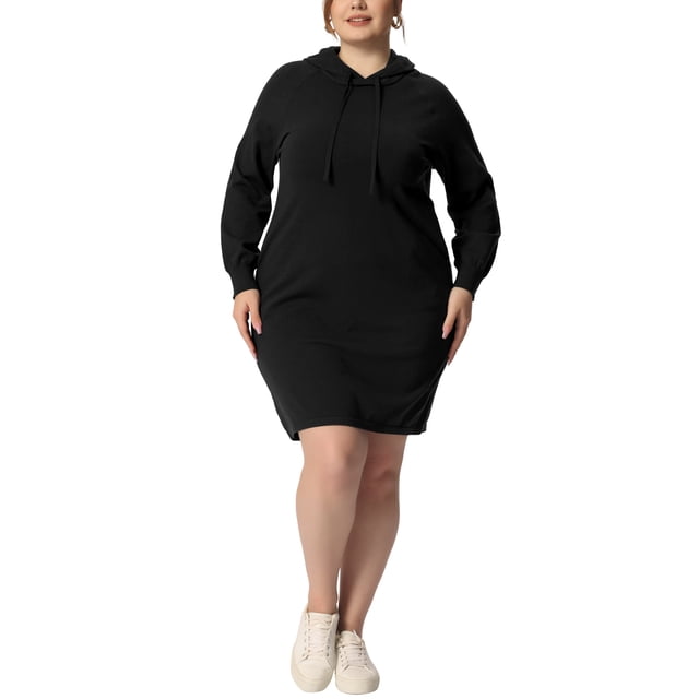 GRACE & GRANDEUR Women's Plus Size Rib Knit Pullover Sweater Long Sleeve Hooded Bodycon Dress Black 3X