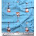 thumbnail image 1 of Soimoi Blue polyester Crepe Fabric Notes & Guitar Musical Instrument Decor Fabric Printed Yard 52 Inch Wide, 1 of 5