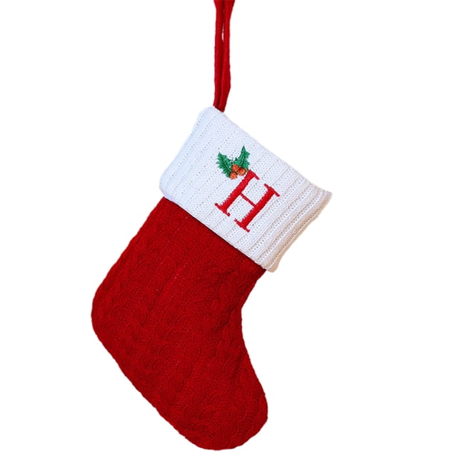 Christmas Tree Decorative Socks With Embroidered Initial Letters Red Green White Knit Stockings