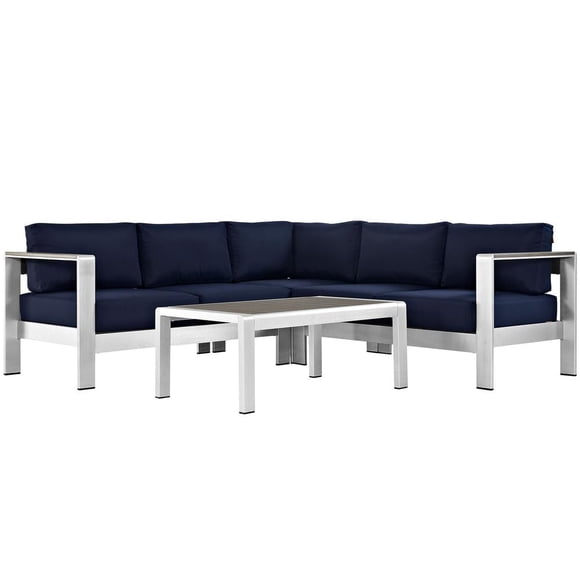 Modway Shore 4-Piece Aluminum Outdoor Patio Furniture Sectional, Navy