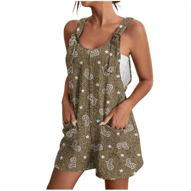 Penkiiy Combinaison Décontractée Sans Manches pour Femme, Kaki, TG