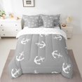 thumbnail image 2 of Erosebridal Ensembles de Literie Rétro à Ancre Format Double, Ensembles de Douillette à Thème Nautique avec Draps, Décor de Chambre Blanc Gris, Réversible 7 Pcs, 2 of 5