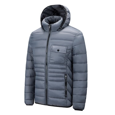Pisexur Mens Puffer Jacket with Hood Zipper Winter Coats for Men Casual Solid Color Puffy Jackets Warm Long Sleeve Down Jacket Plus Size Lightweight Outerwear with Pockets M-5XL