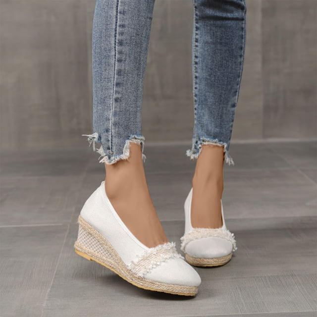 Mefallenssiah Chaussures à Talons Hauts pour Femmes Sandales en Lin et Paille Compensées Décontractées en Toile