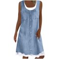 thumbnail image 1 of FAIWAD Robe Boutonnée pour Femmes Col Ras du Cou Sans Manches Robe Trapèze Filles Été Décontractée Ample Midi Robe d'Été, 1 of 5