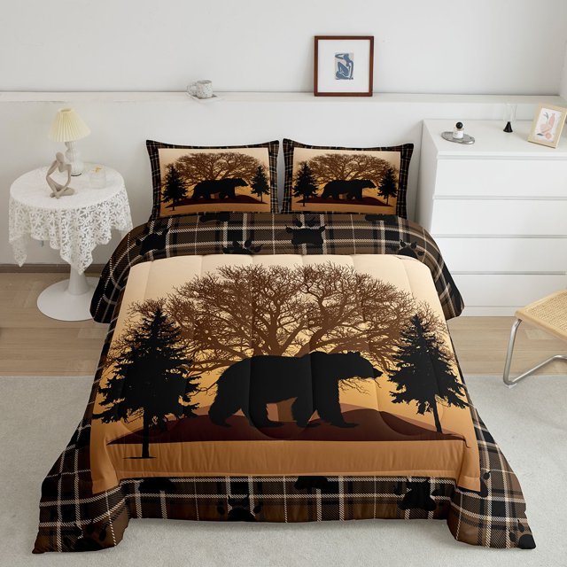 Erosebridal Ensembles de Literie Farmhouse Ours Très Grand avec Couette, Insert de Couette Brun, Décor Thème Rustique, Réversible 3 Pcs
