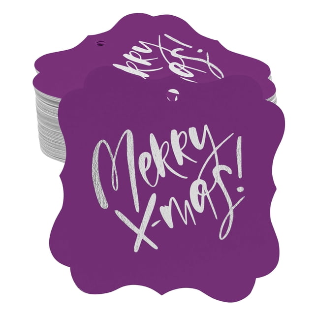Inkdotpot Pack Of 100 Real Silver Foil Bracket Shape Paper Tags Merry X-Mas Christmas Favor Hang Tags