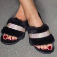 thumbnail image 4 of LSLJS Fashion Womens One Pedal Slipper Open Toe Rhinestone Plush Slippers Flat Sandals, Women's Slippers, 4 of 5