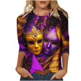 thumbnail image 1 of Penkiiy Blouse Carnaval Manches 3/4 Chemise de Printemps Quotidienne Tee Imprimé Masque Blouse Mardi Gras Col Rond 2024 Tee Tunique Habillée S Multicolore, 1 of 5