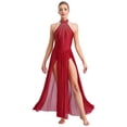 thumbnail image 1 of YUUMIN Costumes de Danse Lyrique pour Femmes Jupe Fluide Strass Robe Maxi Fendue Tenue de Danse Moderne Bourgogne G, 1 of 7