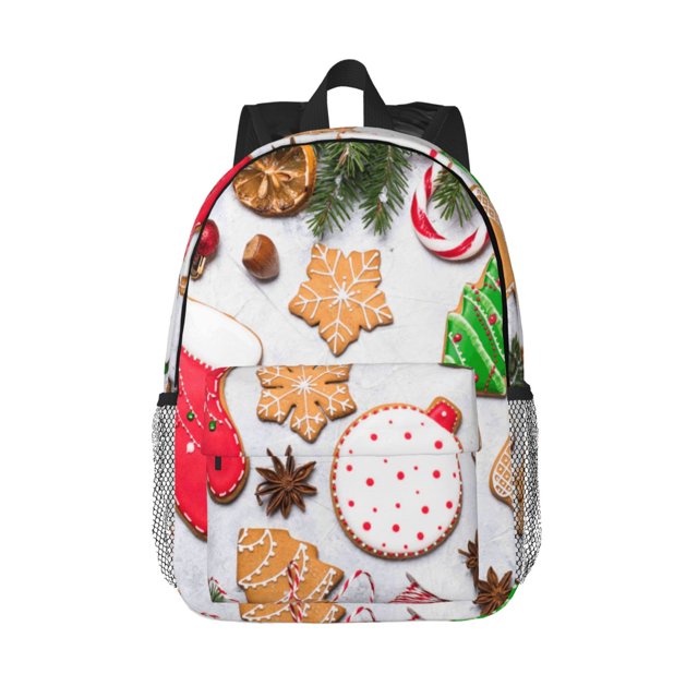 Xecao Christmas Gingerbread Cookies Pattern Backpack for Students Lightweight School Bag with Water-Resistant Fabric Ergonomic Straps for Travel or Daily Use