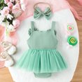 thumbnail image 3 of MIASHUI Girls Sleeveless Rib Romper Skirts with Bowknot Headbands Outfits,Green,12-18 Months, 3 of 9