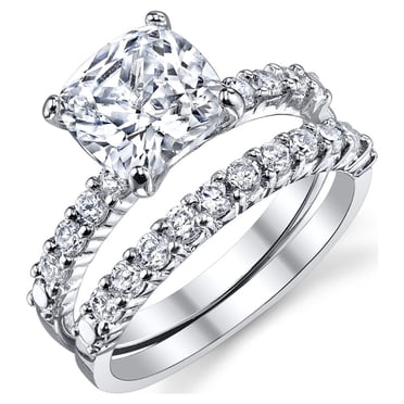 Ensemble de Bagues de Fiançailles et Alliances pour Femmes 2,5 Ct Coussin Fabuleux CZ Argent Sterling 925