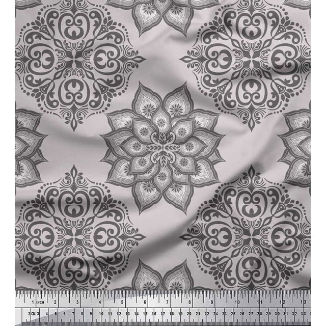 Soimoi Cotton Jersey Fabric Floral Mandala Printed Fabric 1 Yard 58 Inch Wide