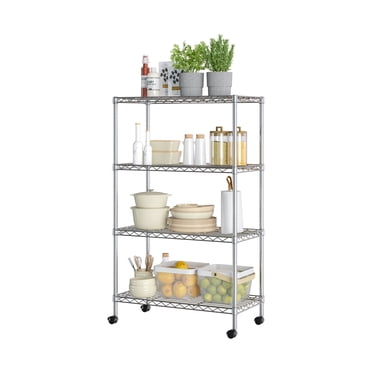 Étagères grillagées en acier à 4 niveaux avec roulettes, 76 cm (L) x 36 cm (P) x 122 cm (H)