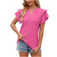thumbnail image 4 of AherBiu Hauts Boho pour Femmes, Chemises à Manches Courtes à Volants Superposés, Encolure en V Fendue, Tunique Décontractée d'Été, Blouse, 4 of 5