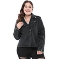 thumbnail image 3 of GRACE & GRANDEUR Women's Plus Size Denim Inclined Zip Motorcycle Jacket, 3 of 6