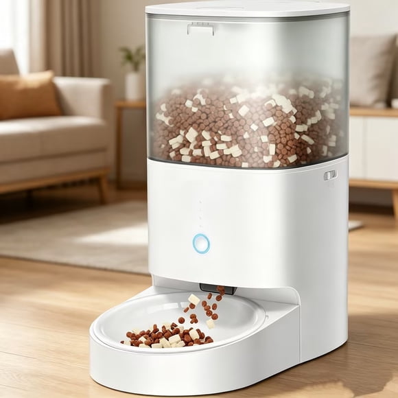 Kadlawus Distributeur Automatique pour Animaux 4 L, Station d'Alimentation Contrôlée par Application Wi‐Fi Bluetooth, Distributeur de Nourriture Sèche Fraîcheur 30 Jours, Bol en Céramique en Acier Inoxydable pour Chats Chiens