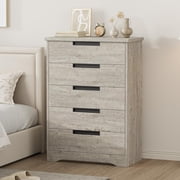 5 Drawer Dresser for Bedroom, Gray Chest of Drawers with Embedded Handles, Wooden Dresser Organizer for Living Room, Nursery, Hallway and Entryway