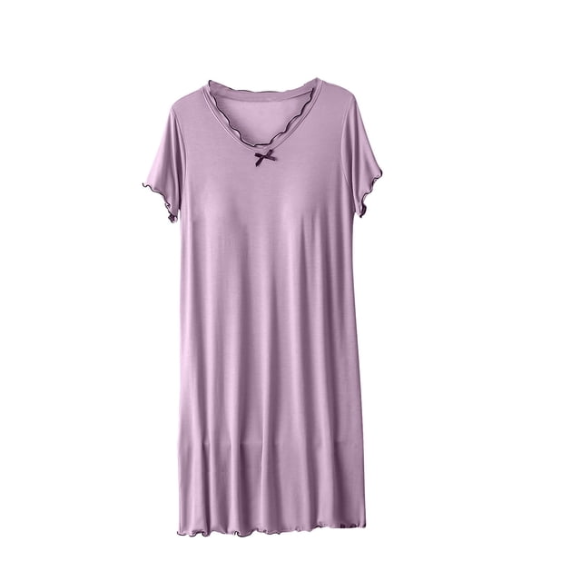 Timegard Pyjama pour Femme avec Soutien-Gorge Intégré Manches Courtes Col en V à Volants Tenue d'Intérieur Confortable Chemise de Nuit Décontractée