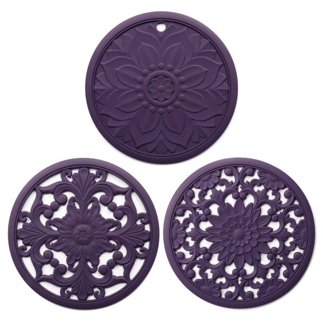 Silicone Trivets for Hot Pots and Pans Silicone Trivet Mat Set with 3 Carved Patterns Hot Pot Holder Hot Pads Kitchen Pans and Pots Set Hot Pads Pot Holders