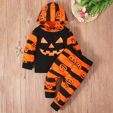 Tenues d'Halloween pour Filles, Ensemble Chandail à Capuchon à Manches Longues avec Imprimé Citrouille et Pantalon pour Tout-Petits de 1 à 3 Ans, Tenue Décontractée, Vêtements d'Automne pour Adolescentes, Jolis Hauts à Manches Longues pour Ados, Vêtements pour Fillette 5t