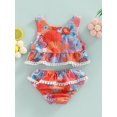 thumbnail image 4 of Faithtur Toddler Girls Summer Bikini Set, Floral Print Sleeveless Crew Neck A-Line Tank Tops + Ruffle Triangle Shorts Swimsuit, 4 of 8