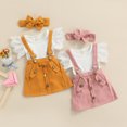 thumbnail image 1 of Honganda Girls Flying Sleeve Romper + Solid Color Suspender Skirt + Headband, 1 of 9