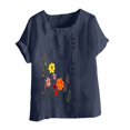 thumbnail image 4 of Cameland Hauts pour Femmes Col Rond Manches Courtes Imprimé Floral Chemise Ample, 4 of 5