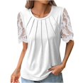 thumbnail image 1 of Blouses à Manches Courtes pour Femmes Mode pour Femmes T-Shirt Uni Blouse en Dentelle à Manches Courtes Col Rond Hauts Décontractés Femmes Hauts à Manches Courtes T-Shirts en Coton Femmes Blouse à Manches Courtes, 1 of 4
