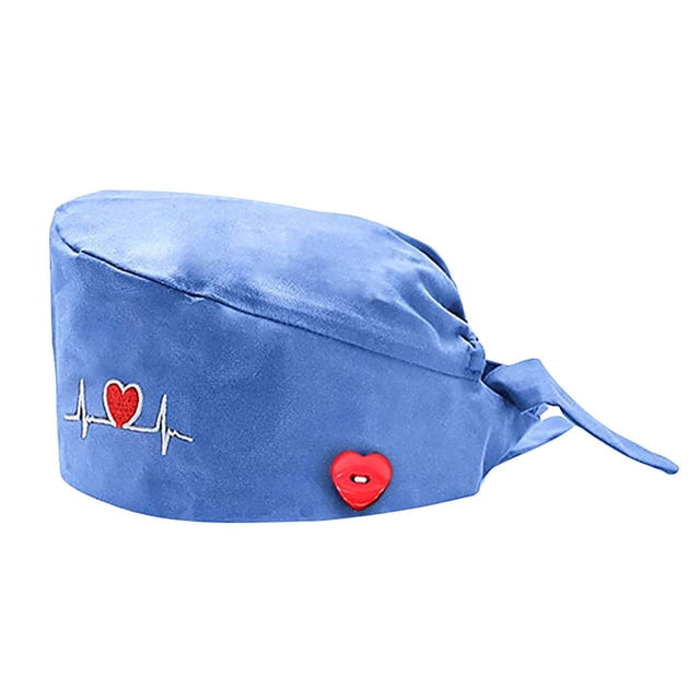 Opolski Femmes ECG Cœur Broderie Ajustable Antipoussière Bouton Casquette de Sarrau Chapeau Bouffant