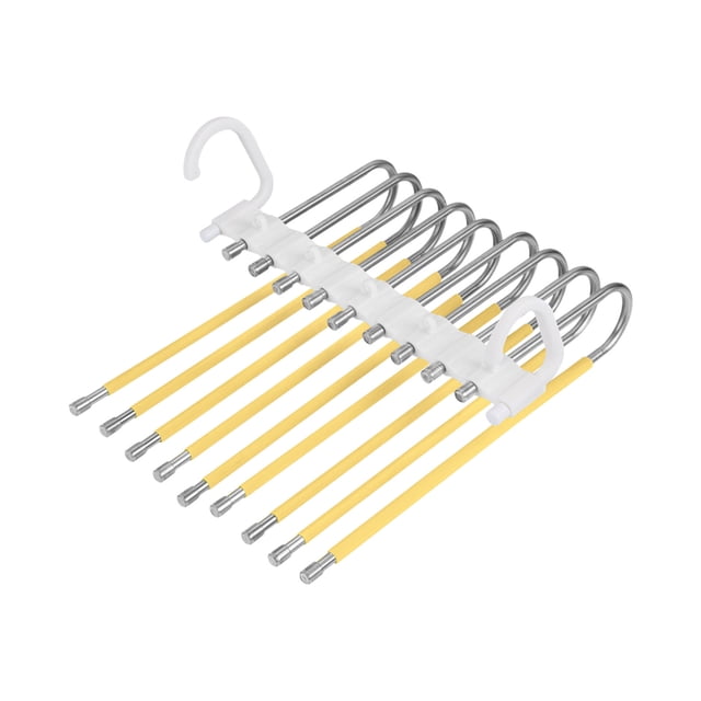 Yellow 9 Bar Foldable Pants Hanger Adjustable Stainless Steel Clothes organizer for Closet Space Saving Storage Rack 13.07X9.45X6.22 Inches Stainless Steel Yellow