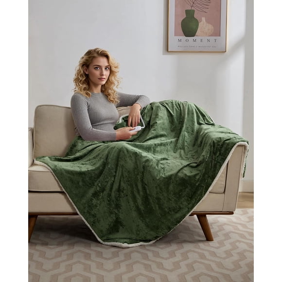 Electric Throw Blanket, Green Heated Blanket Throw with 4 Heat Levels & 4H Auto Off, Velvet Luxury Soft Electric Heating Blankets, Machine Washable, 50"×60"