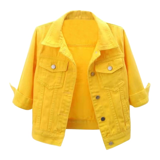 Hansber Women's 3/4 Sleeve Denim Jacket Coat Basic Button Down Stretch Jacket with Pockets Yellow 3XL